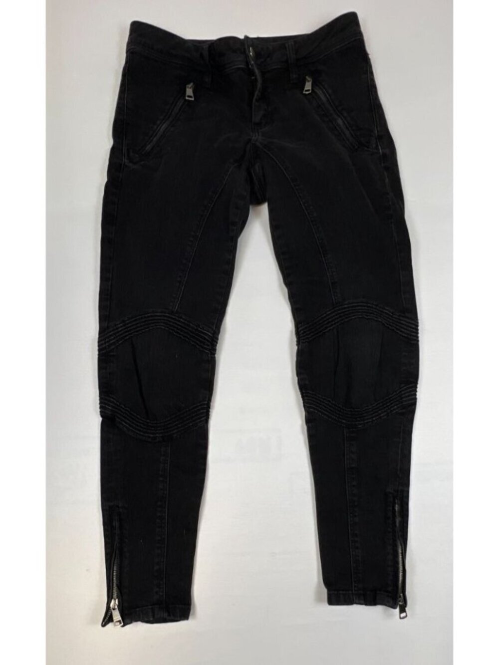 Burberry Brit Women 29 Anika Black Biker Skinny Jeans Ankle Zip Moto Denim